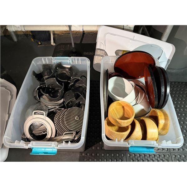 Qty 2 Bins Multiple Ramekins, Lacquer Trays, Metal Parts, etc Misc Sizes