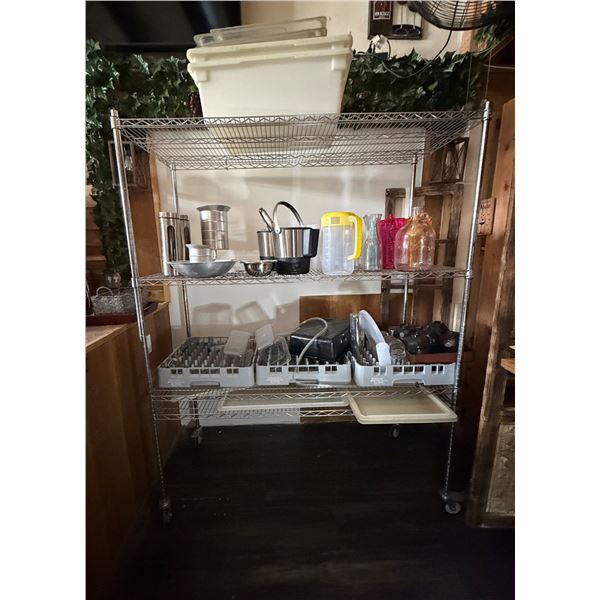 Contents of Shelving Unit: Carafes, Carboys, Pitchers, Bowls, Ice Buckets, etc (shelf not included)
