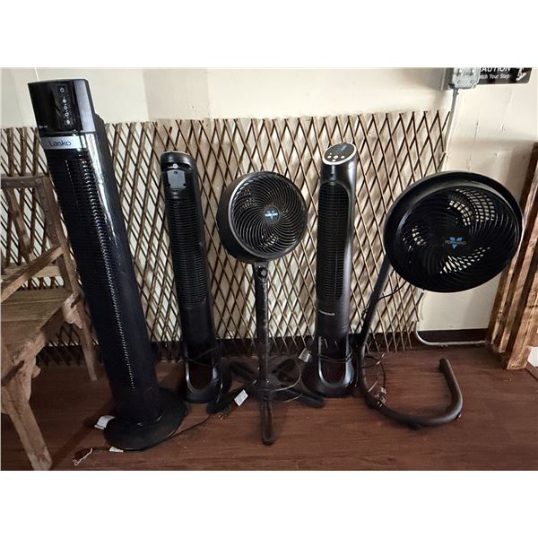 Qty 5 Floor Fans, Misc Styles & Sizes
