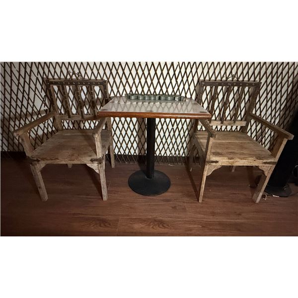 Wooden Table w/ Pedestal Base 29" x 23" x 31"H & 2 Armchairs 22" x 22" x 36"H