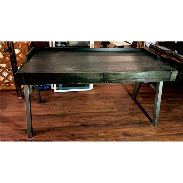Rectangular Wooden Table w/ Metal Legs & 2 Drawers 60" x 27" x 31"H