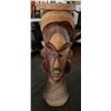 Image 1 : Carved Wooden Female Head Sculpture 6" Dia, 18.5"H