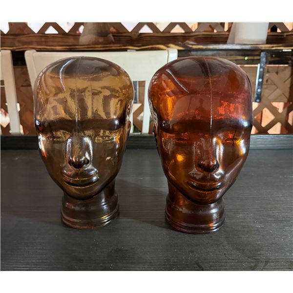 Qty 2 Glass Mannequin Heads 6" x 11"H