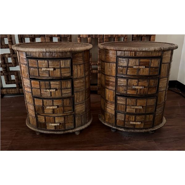 Qty 2 Oval Woven Cabinets w/ 4 Drawers 22" x 15" x 27"H