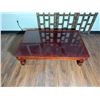 Image 2 : Carved Wooden Coffee Table w/ Clear Top & Curved Legs 48" x 32" x 12"