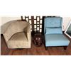 Image 1 : Qty 2 Plush Chairs & Round Wooden Table, Misc Sizes