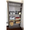 Image 1 : Wooden 5-Tier Shelving Unit & Contents: Baskets, Hourglass, etc 35" x 11" x 73"