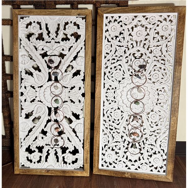 Qty 2 Framed Floral Cut-Out Design Panels 18" x 38"