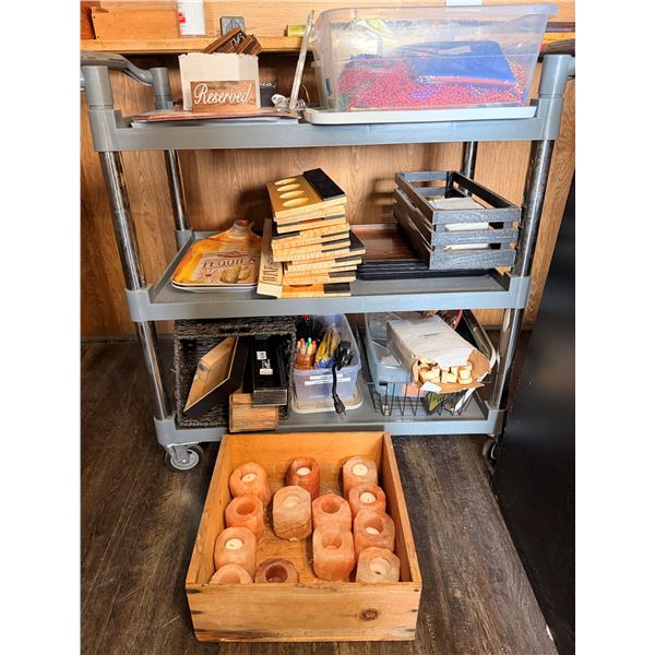 Contents of Cart: Candles, Signs, Trays, Bells, Wooden Reserved Signs, etc Misc Sizes (cart not incl