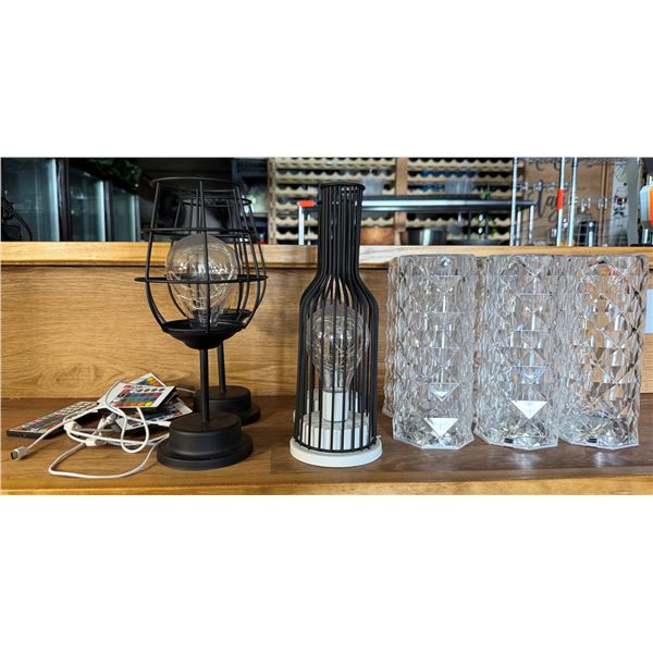 Multiple Decorative Table Lamps, Wire Cage Lights, Controls, etc Misc Sizes