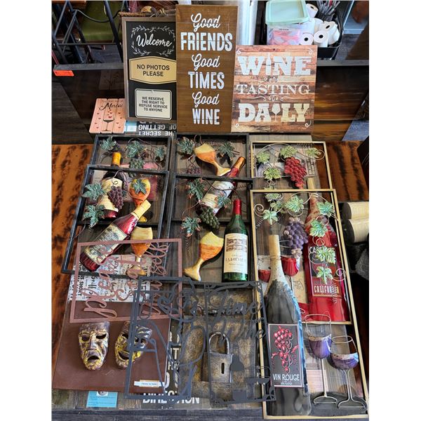 Multiple Wine & Business Signs, Theater Masks, etc Misc Sizes