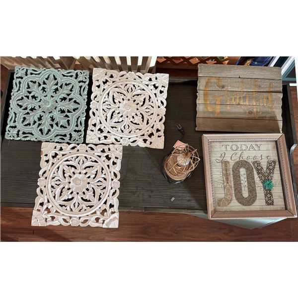 Qty 3 Cut-Out Trivets, Grateful & Joy Artwork, Table Lamp, Misc Sizes
