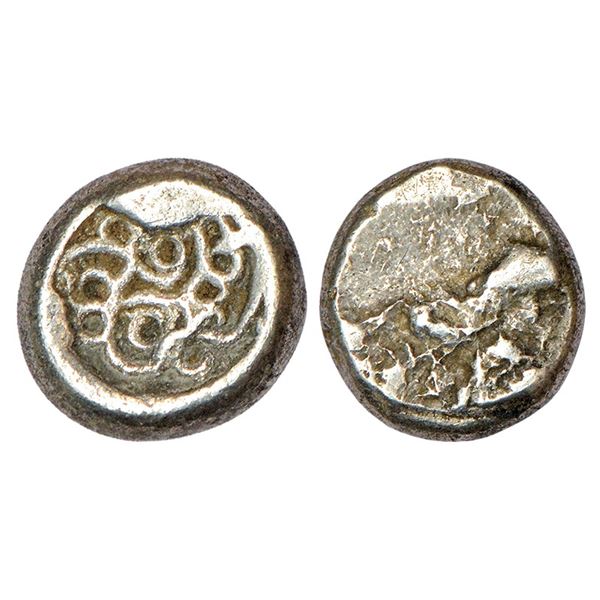 Ancient India: Archaic silver punch-marked coin - Western UP/Agra region, 2.97g.