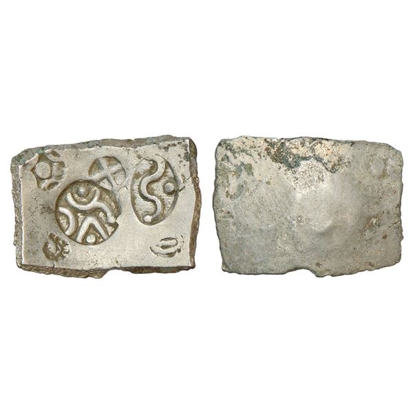 Ancient India: Archaic silver punch-marked coin - 'Narhan hoard', 6.97g.