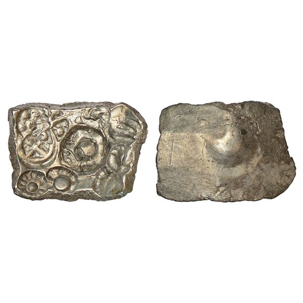 Ancient India: Archaic silver punch-marked coin - 'Narhan hoard', 7.12g.