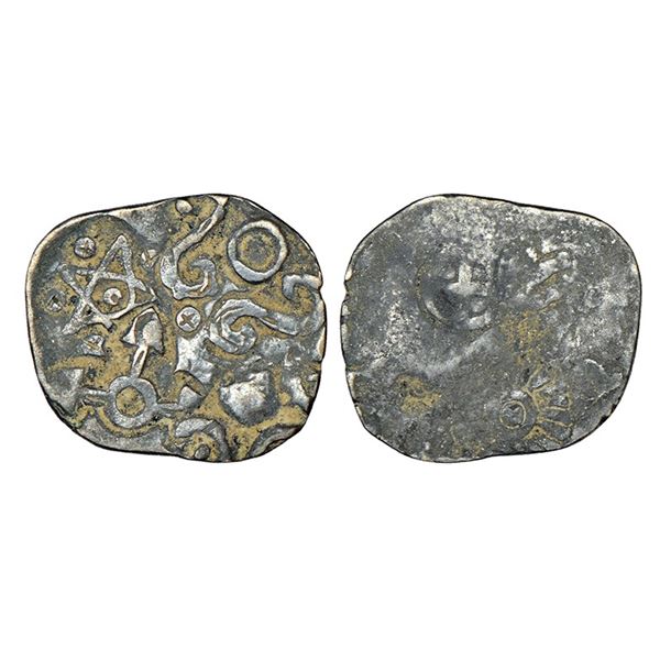Ancient India: Archaic silver punch-marked coin - middle Ganges valley region, 2.20g.