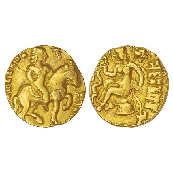 Ancient India: Gupta Empire, gold dinar of Kumara Gupta I (c.415-450 AD), 'Horseman' type, 8.15g