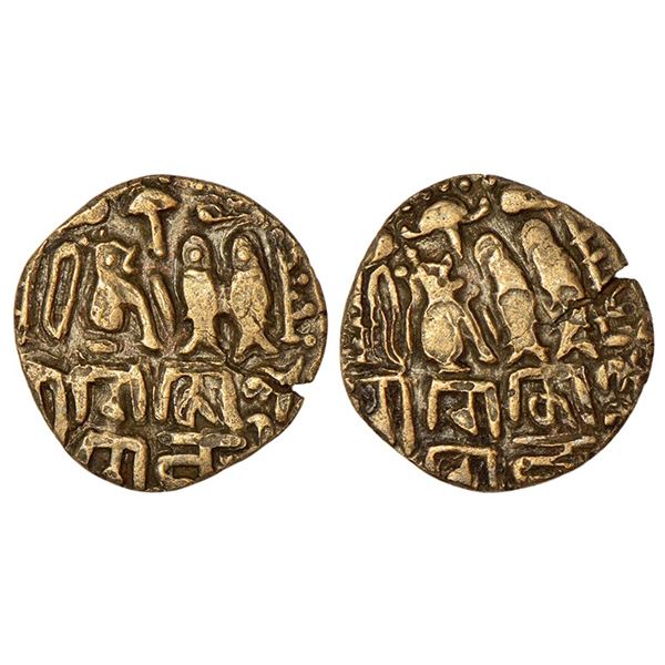 Medieval India: Chola Empire - base gold Kahavanu of Rajarajendra Chola, 4.04g.