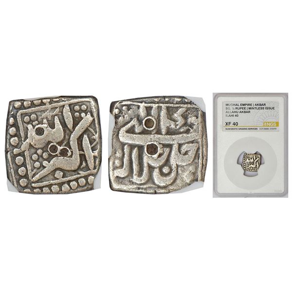 Mughals: Akbar (1556-1605 AD), silver square ½ rupee, mintless type
