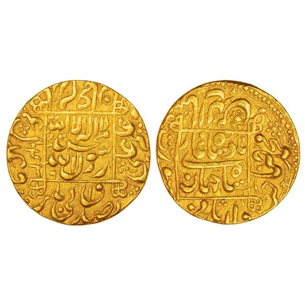 Mughals: Shah Jahan (1628-1658 AD), gold mohur, 'square areas' type, Surat mint
