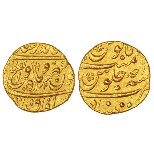 Mughals: Jahandar Shah (1712-1713 AD), gold mohur, Khujista Bunyad