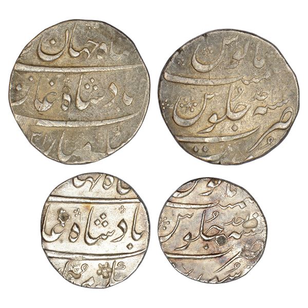 Mughals: Shah Jahan II (1719 AD), silver coins (2), Surat mint, RY Ahd