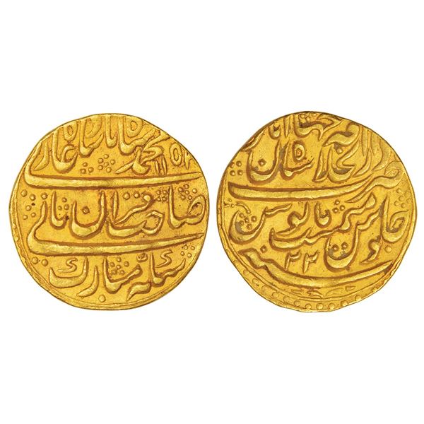 Mughals: Muhammad Shah (1719-1748 AD), gold mohur, Shahjahanabad mint