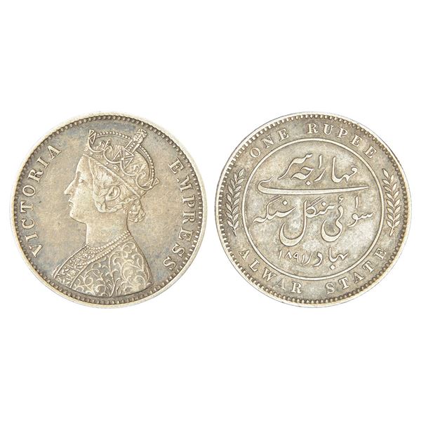 Princely States: Alwar, Mangal Singh (1874-1892 AD), silver rupee, 1891, 11.54g