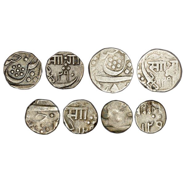 Princely States: Baroda, silver coins (4), 1x Malhar Rao, 3x Sayaji Rao III. (4 coins)