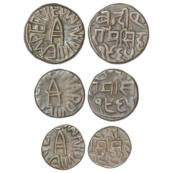 Princely States: Bundi, Raghubir Singh (1889-1927 AD), set of 3 silver coins