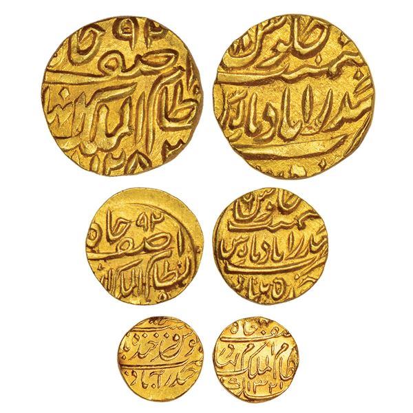 Princely States: Hyderabad, set of 3 gold coins, Farkhanda Bunyad Hyderabad mint