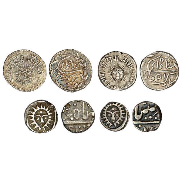 Princely States: Indore, set of 4 silver coins, sun face type, in the name of Shah Alam II