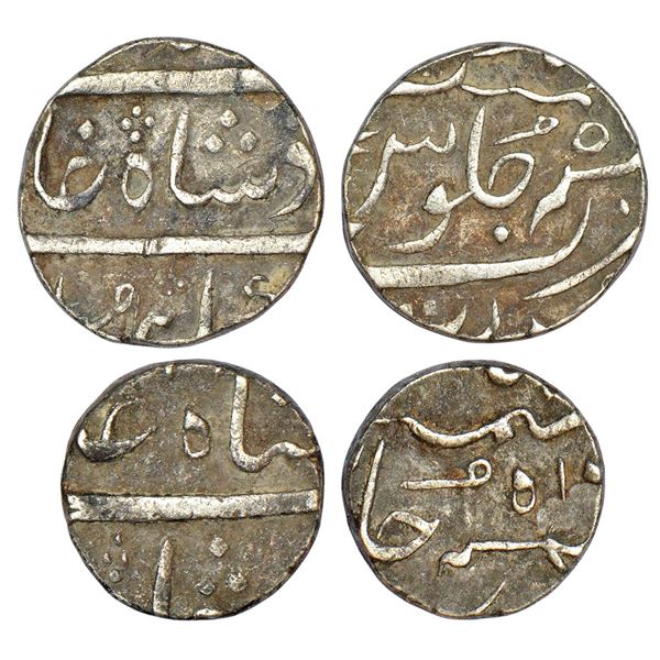 Indo French: Surat mint, silver coins (2), in the name of Shah Alam II