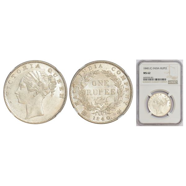 British India: Victoria Queen, continuous legend, silver rupee, 1840, Calcutta mint