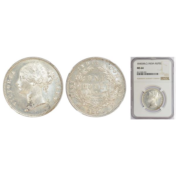 British India: Victoria Queen, divided legend, silver rupee, 1840, Calcutta/Bombay mint