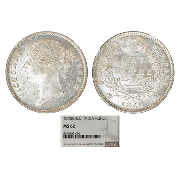 British India: Victoria Queen, divided legend, silver rupee, 1840, Calcutta/Bombay mint