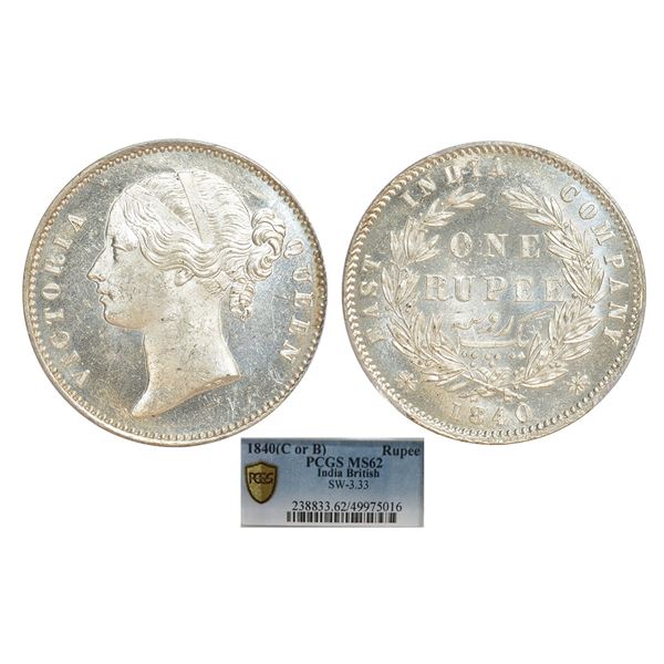 British India: Victoria Queen, divided legend, silver rupee, 1840, Calcutta/Bombay mint