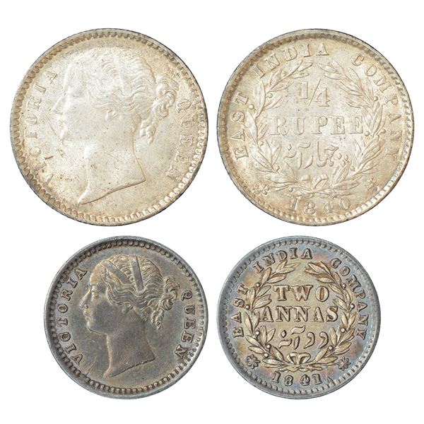 British India: Victoria Queen, divided legend, silver coins (2 coins)