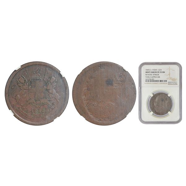 British India: East India Company, copper ½ anna, 1845, Calcutta mint