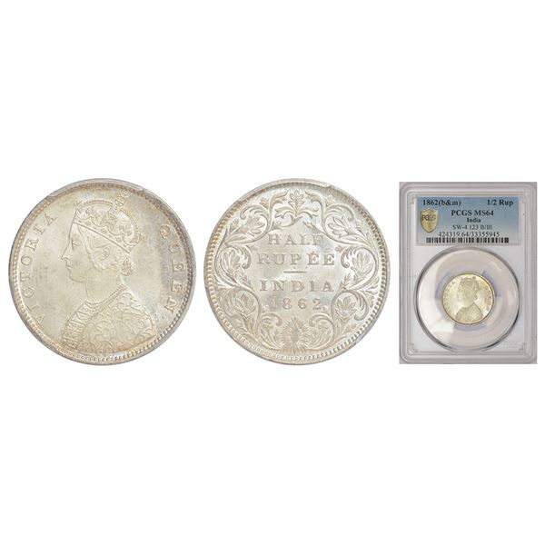 British India: Victoria Queen, silver ½ rupee, 1862, Calcutta mint