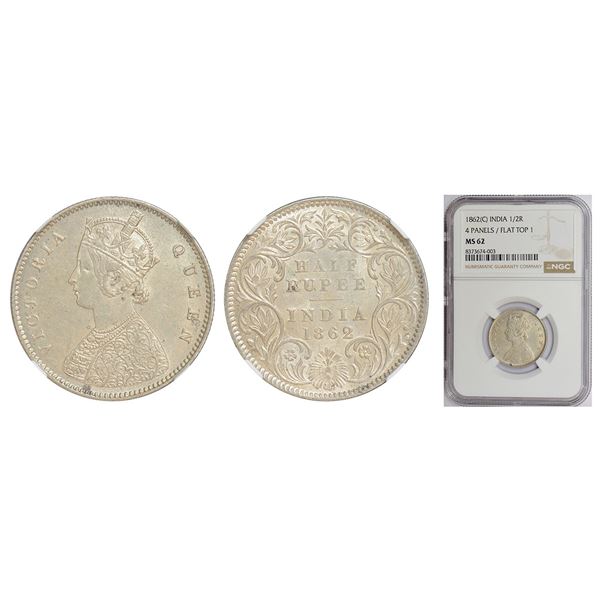 British India: Victoria Queen, silver ½ rupee, 1862, Calcutta mint
