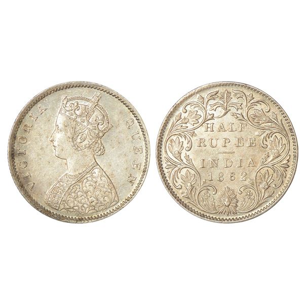 British India: Victoria Queen, silver ½ rupee, 1862, Bombay mint