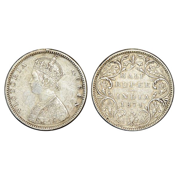 British India: Victoria Queen, silver ½ rupee, 1874, Bombay mint