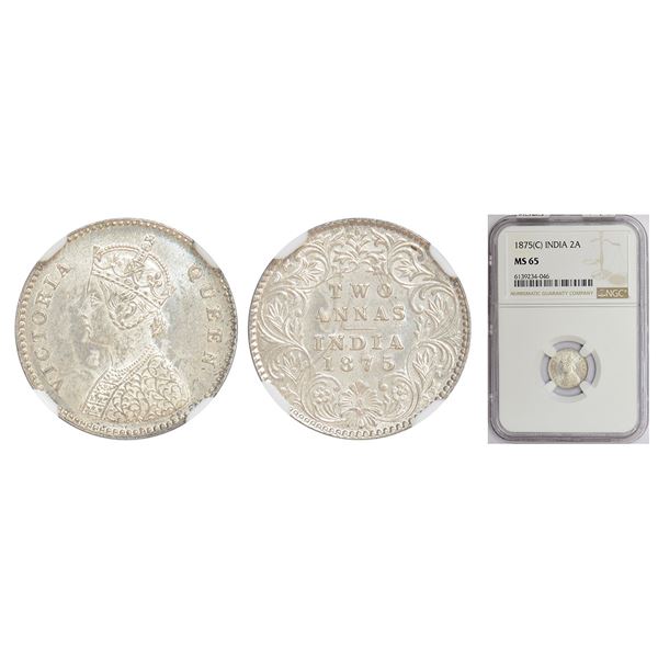 British India: Victoria Queen, silver 2 annas, 1875, Calcutta/Bombay mint