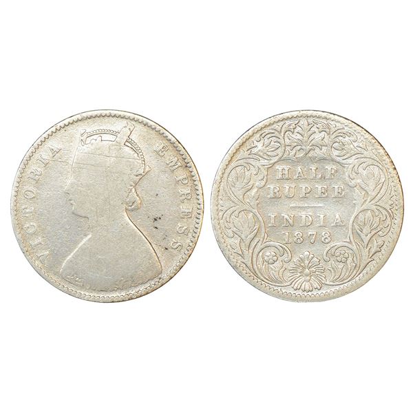 British India: Victoria Empress, silver ½ rupee, 1878, Calcutta mint