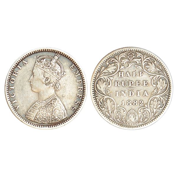 British India: Victoria Empress, silver ½ rupee, 1882, Bombay mint