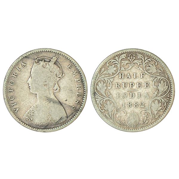British India: Victoria Empress, silver ½ rupee, 1882, Bombay mint