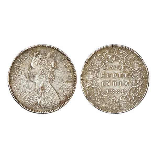 British India: Victoria Empress, silver ½ rupee, 1884, Bombay mint