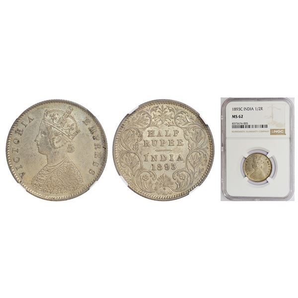 British India: Victoria Empress, silver ½ rupee, 1893, Calcutta mint