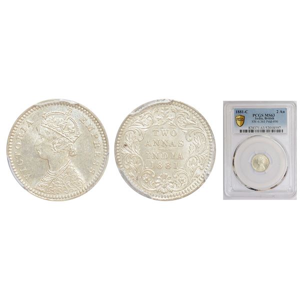 British India: Victoria Empress, silver 2 annas, 1881, Calcutta mint